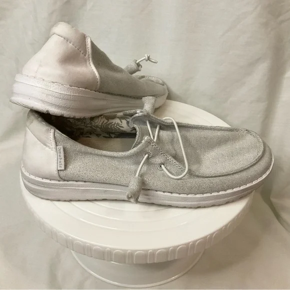 Hey Dude Shoes Womens 7 Wendy Stretch Sparkling White Mocs Laced - Picture 9 of 11